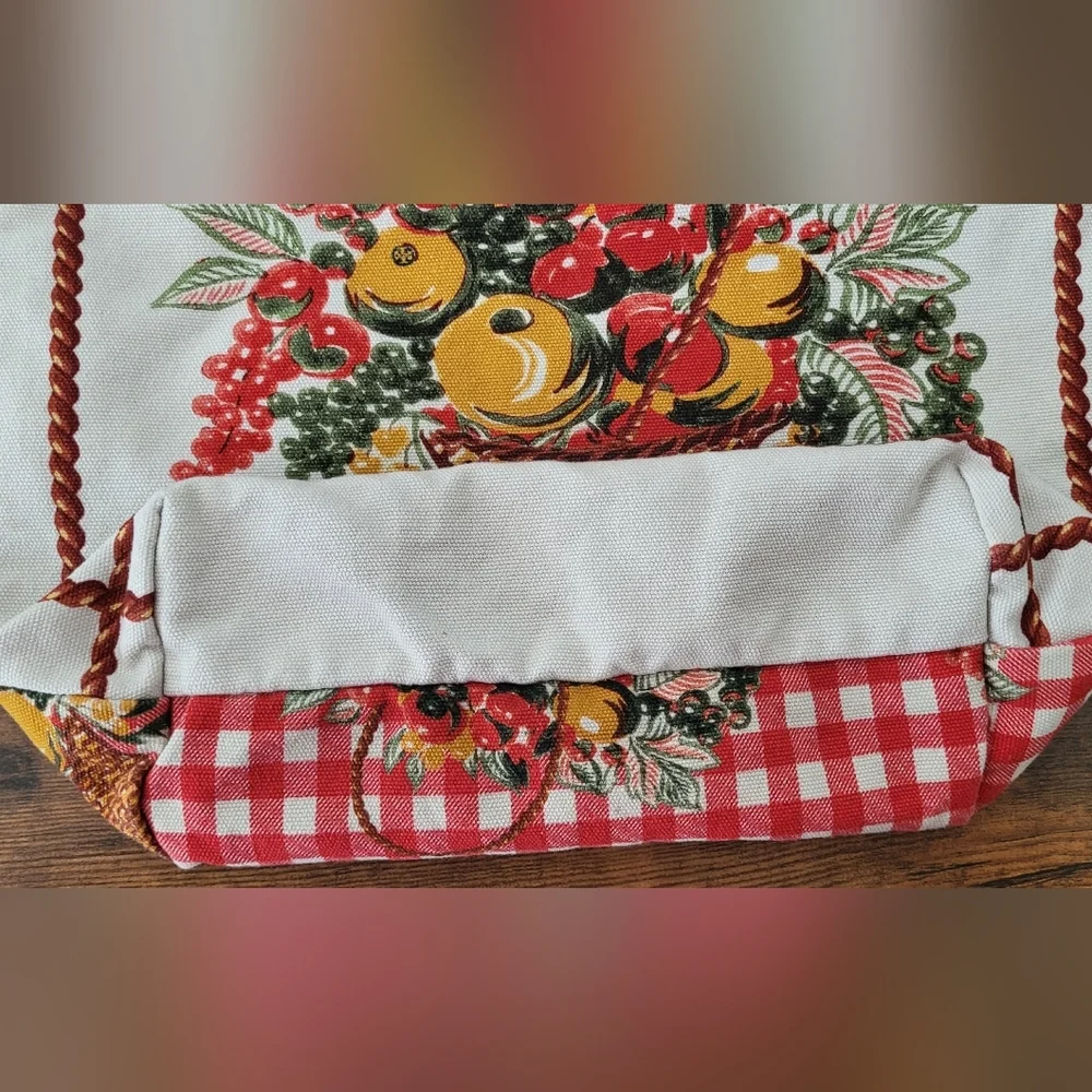 Tory Burch Canvas Gingham Fruit Print Tote Bag